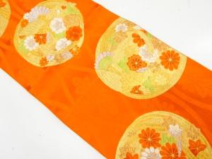 丸紋に花鳥模様織り出し　袋帯